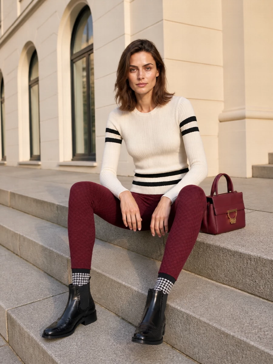 Dolce gabbana burgundy leggings striped knit outfit