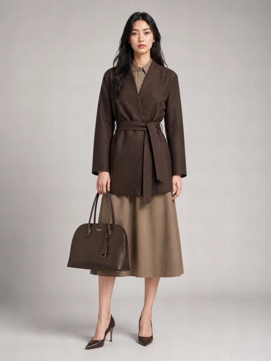Kiton Linen Blend Belted Single Breasted Coat