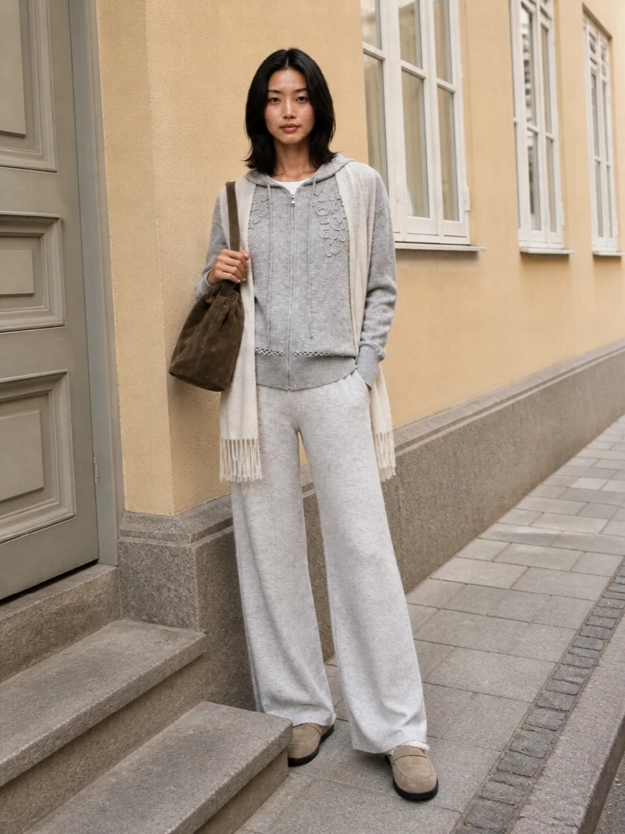 Ermanno firenze grey hoodie knit wide leg pants