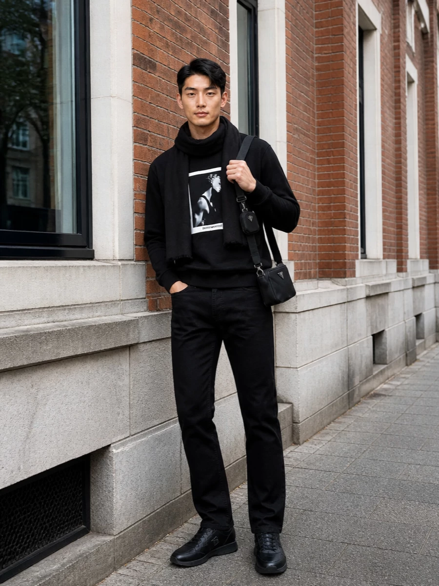 Emporio armani graphic sweatshirt black jeans outfit