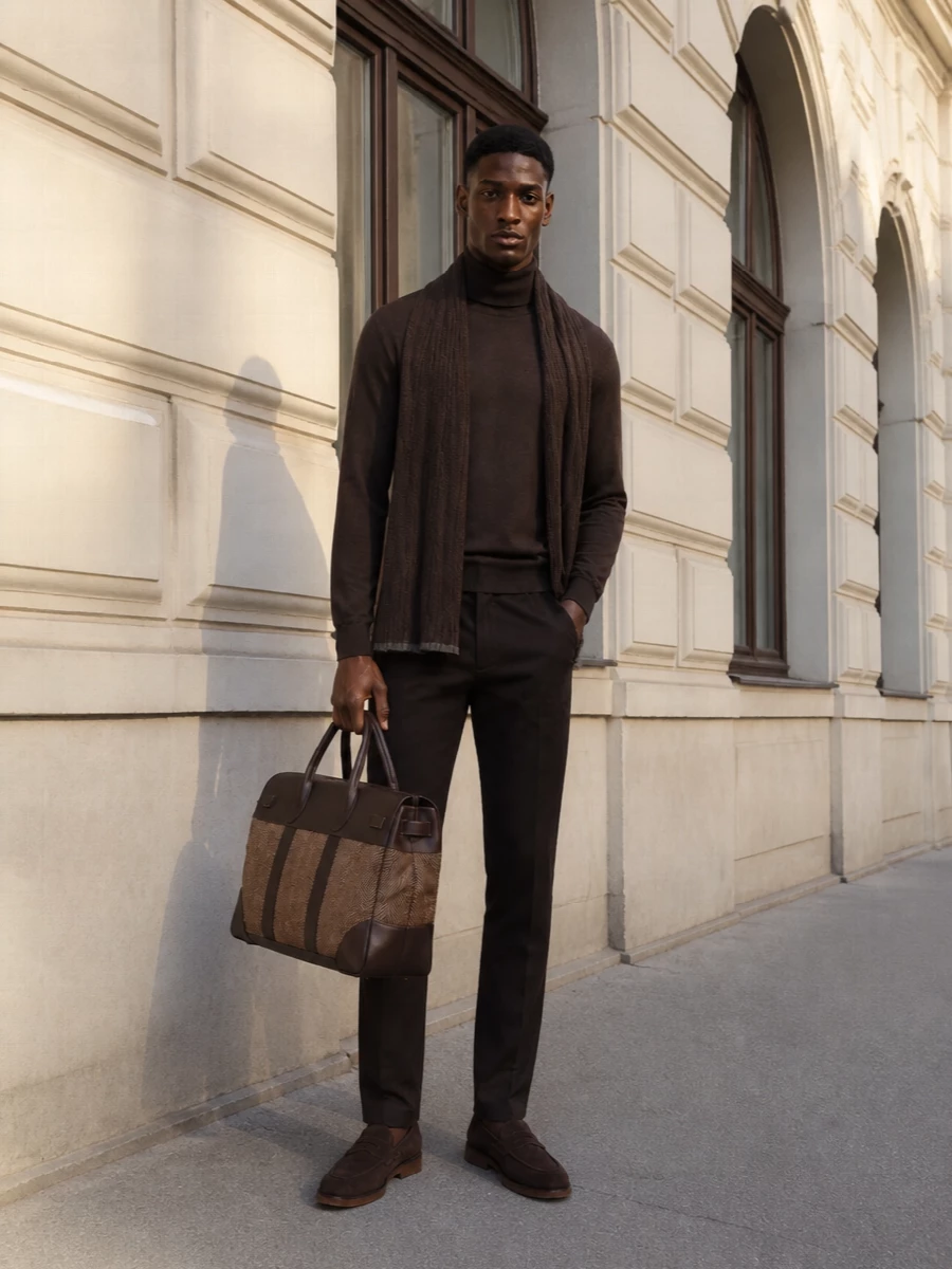 Brunello cucinelli brown jeans turtleneck loafers