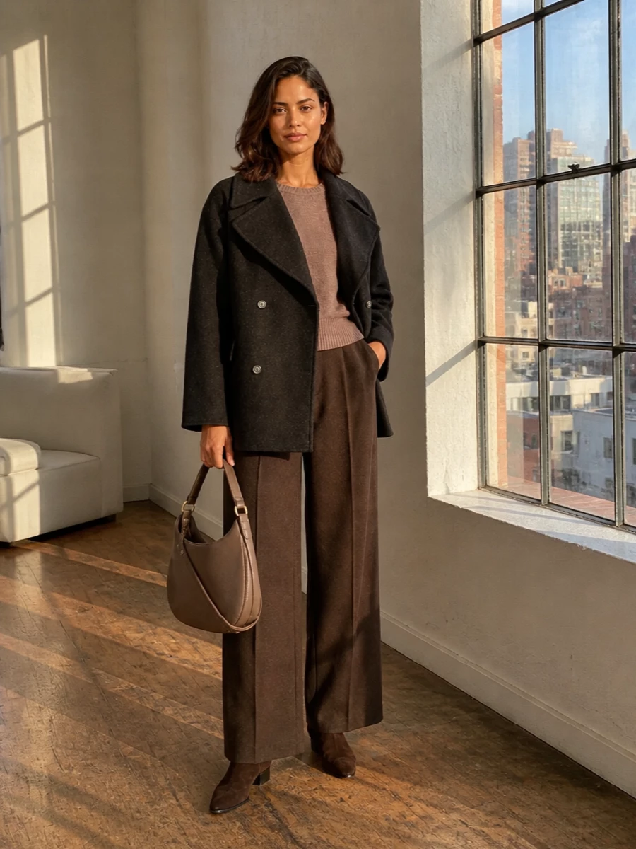 Loulou studio coat max mara wide leg trousers outfit