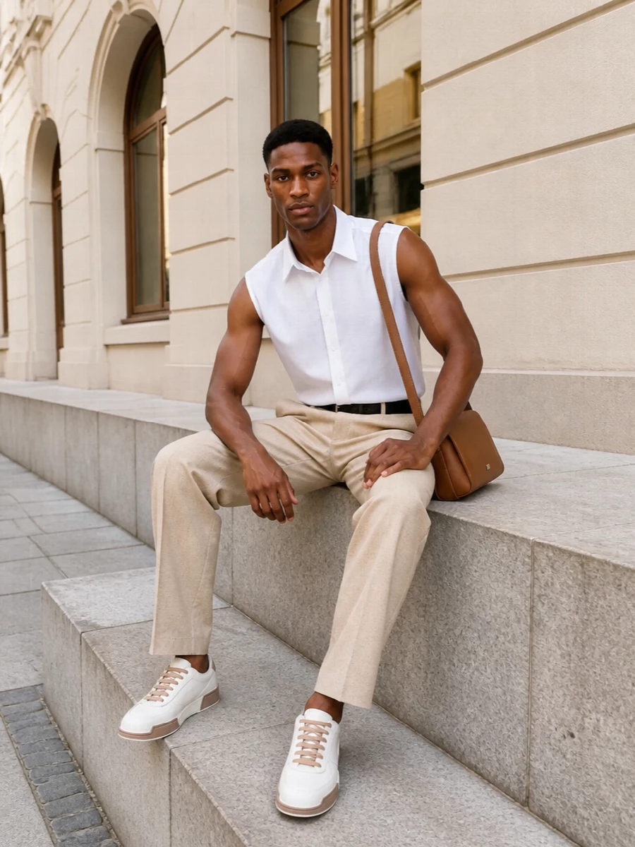 Dolce gabbana sleeveless shirt beige trousers