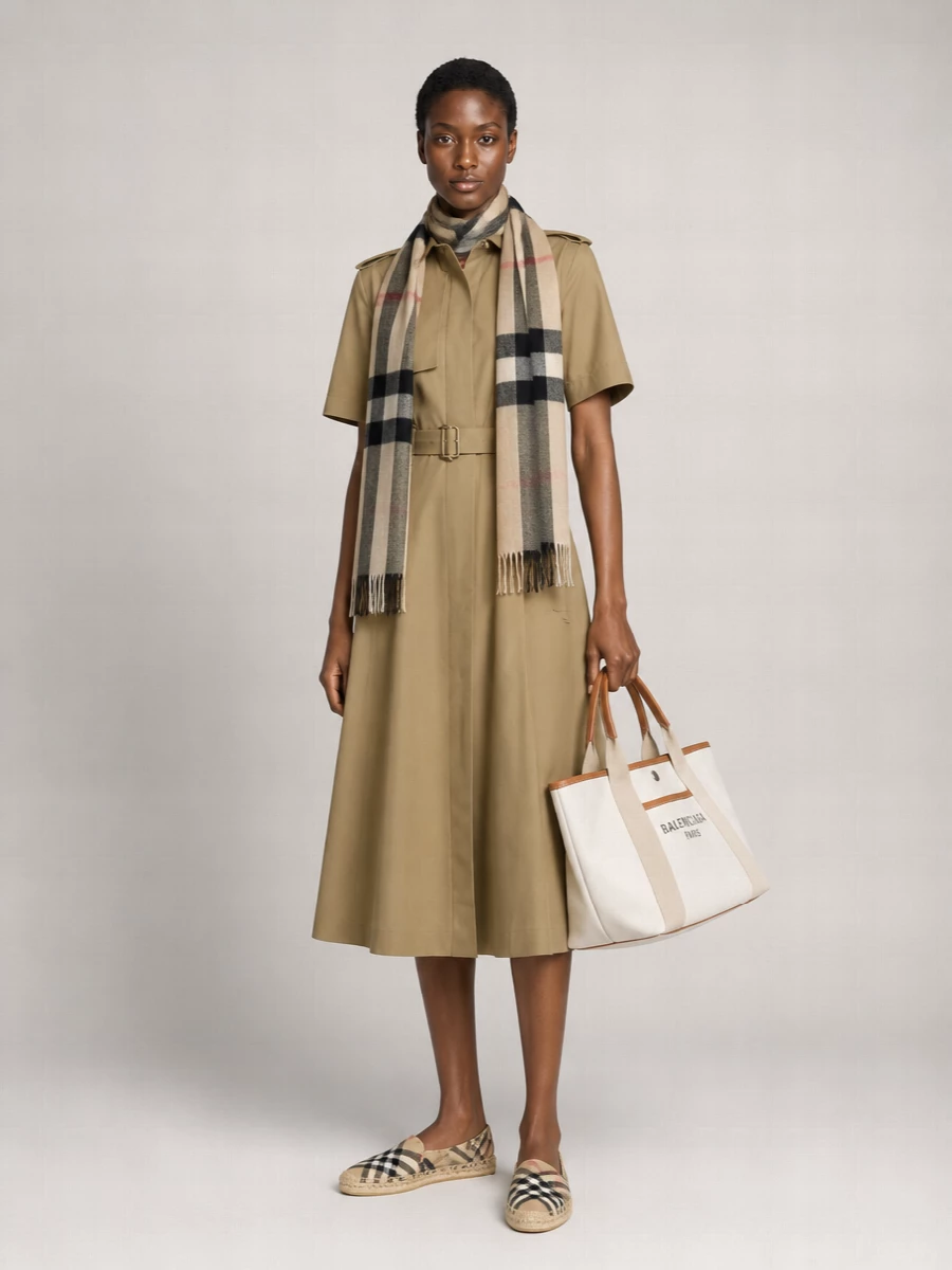 Burberry Wool Silk Check Fringed Scarf