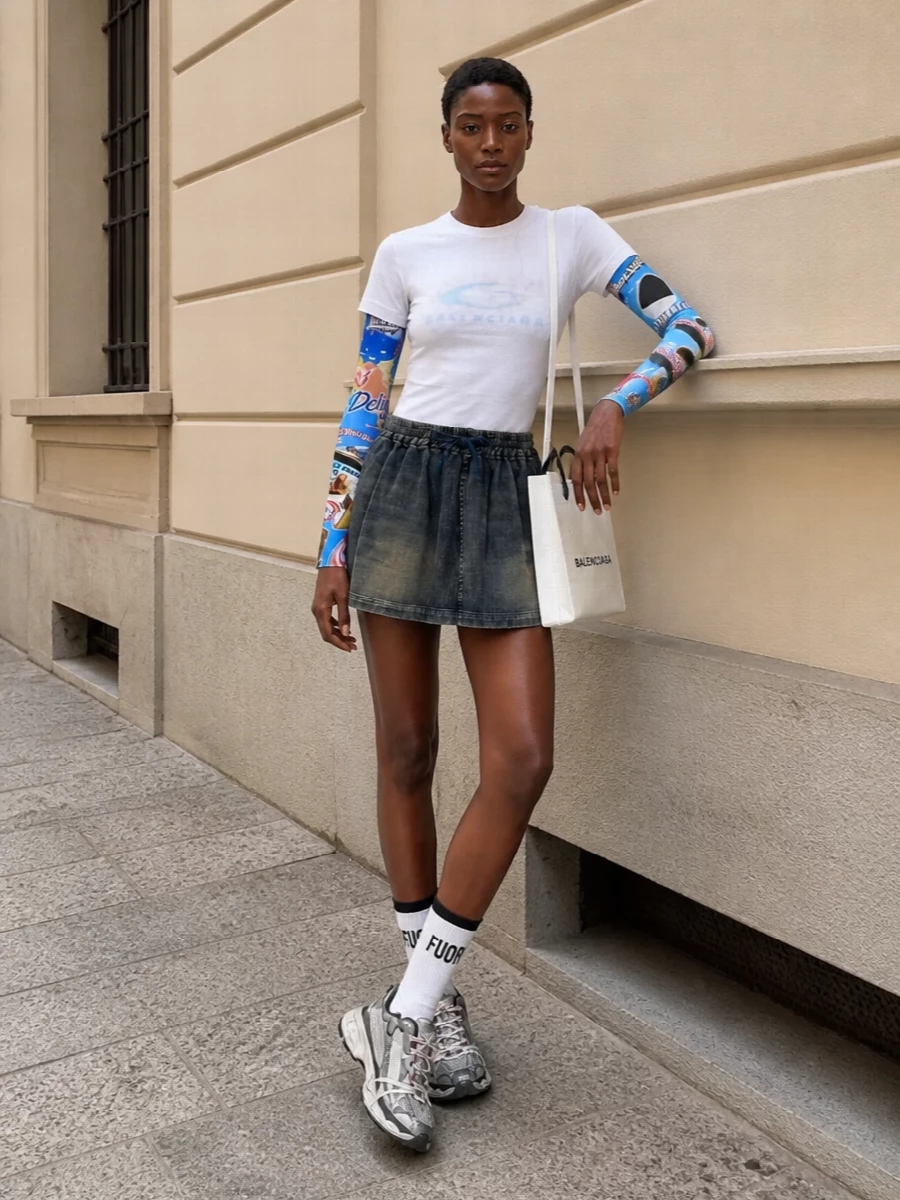 Balenciaga graphic tee denim mini chunky sneakers