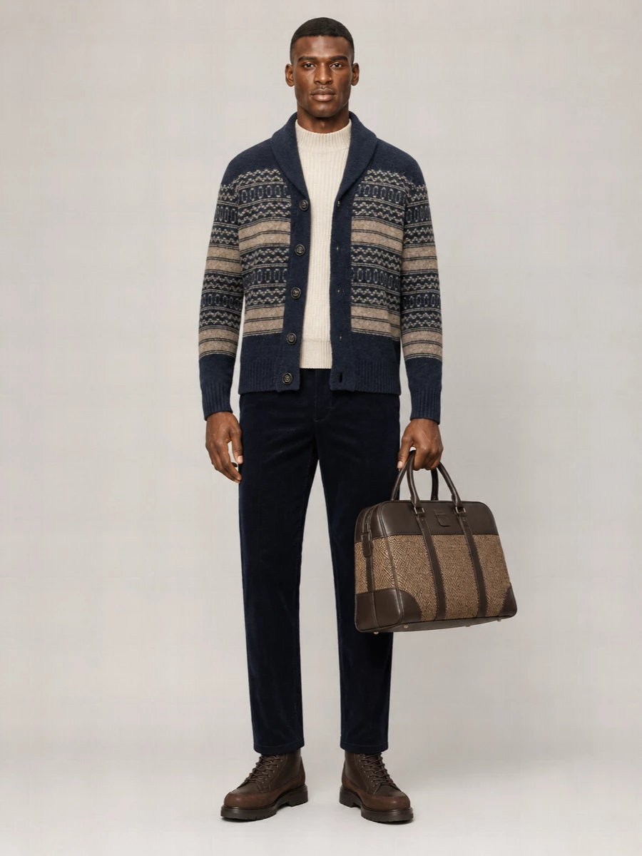 Brunello Cucinelli Alpaca Wool Cashmere Fair Isle Shawl Collar Cardigan