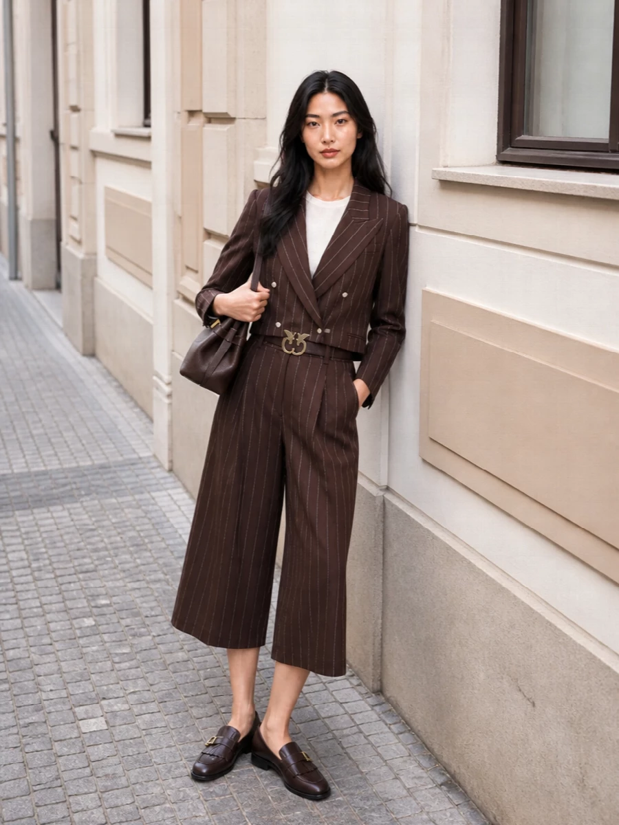 Alysi pinstripe blazer culottes loafers