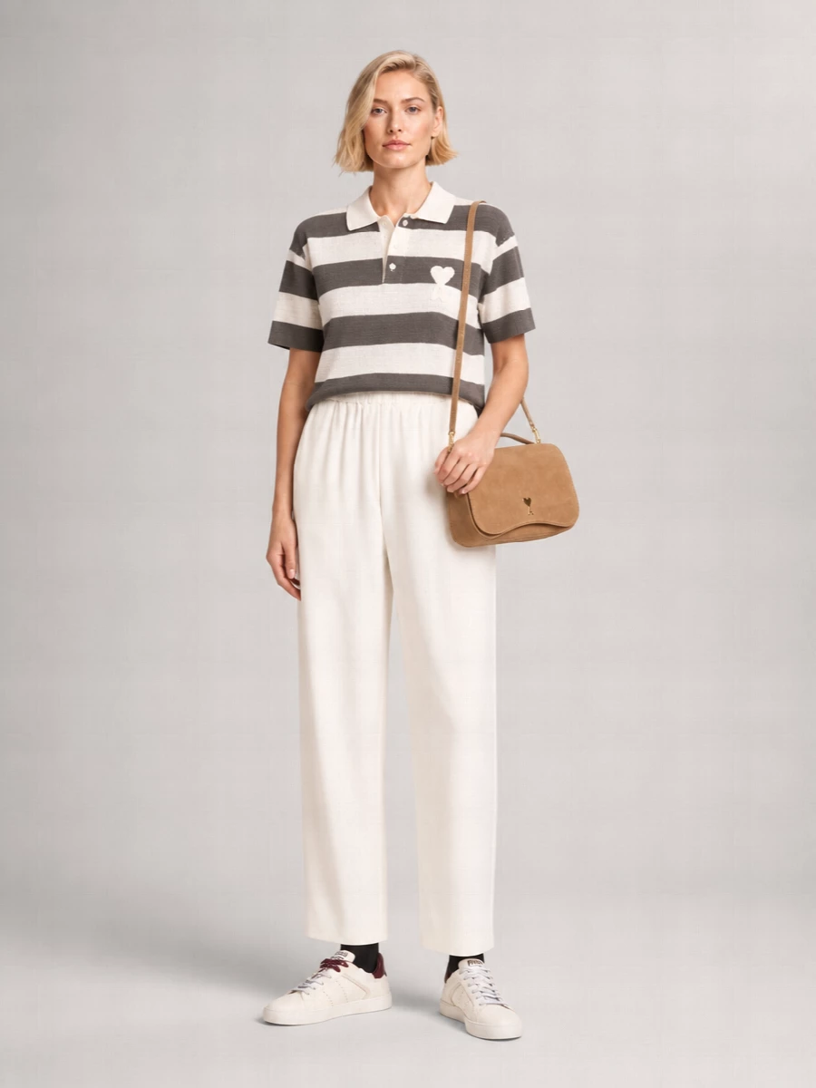 Ami Paris Striped Cotton Short-Sleeve Polo Shirt