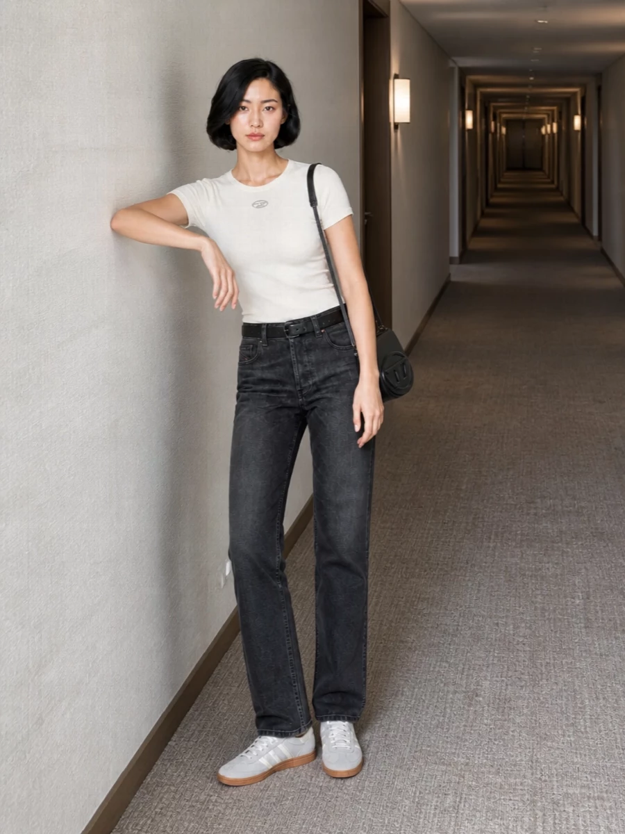 Diesel jeans ivory tee adidas sneakers