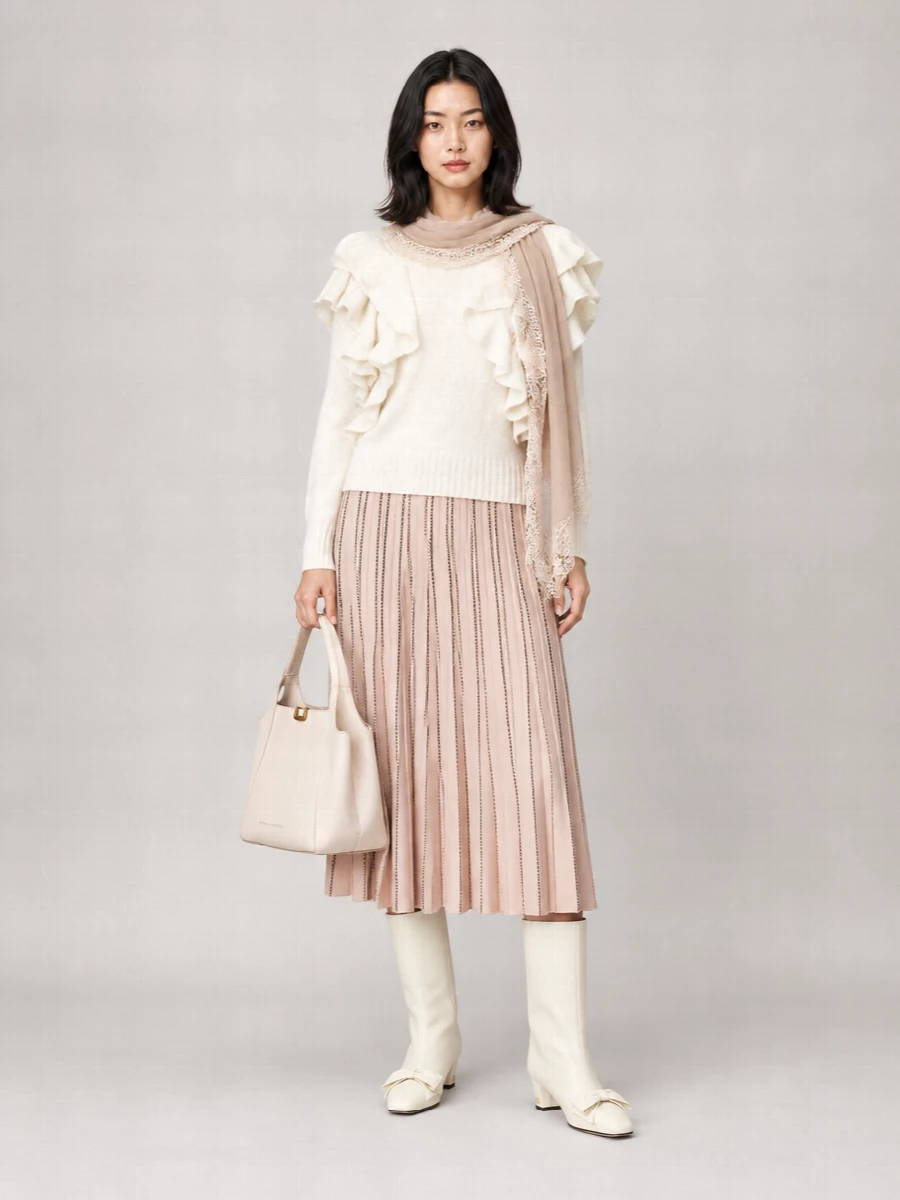 Elisabetta Franchi Mohair-Blend Ruffled Short-Sleeve High-Neck Sweater