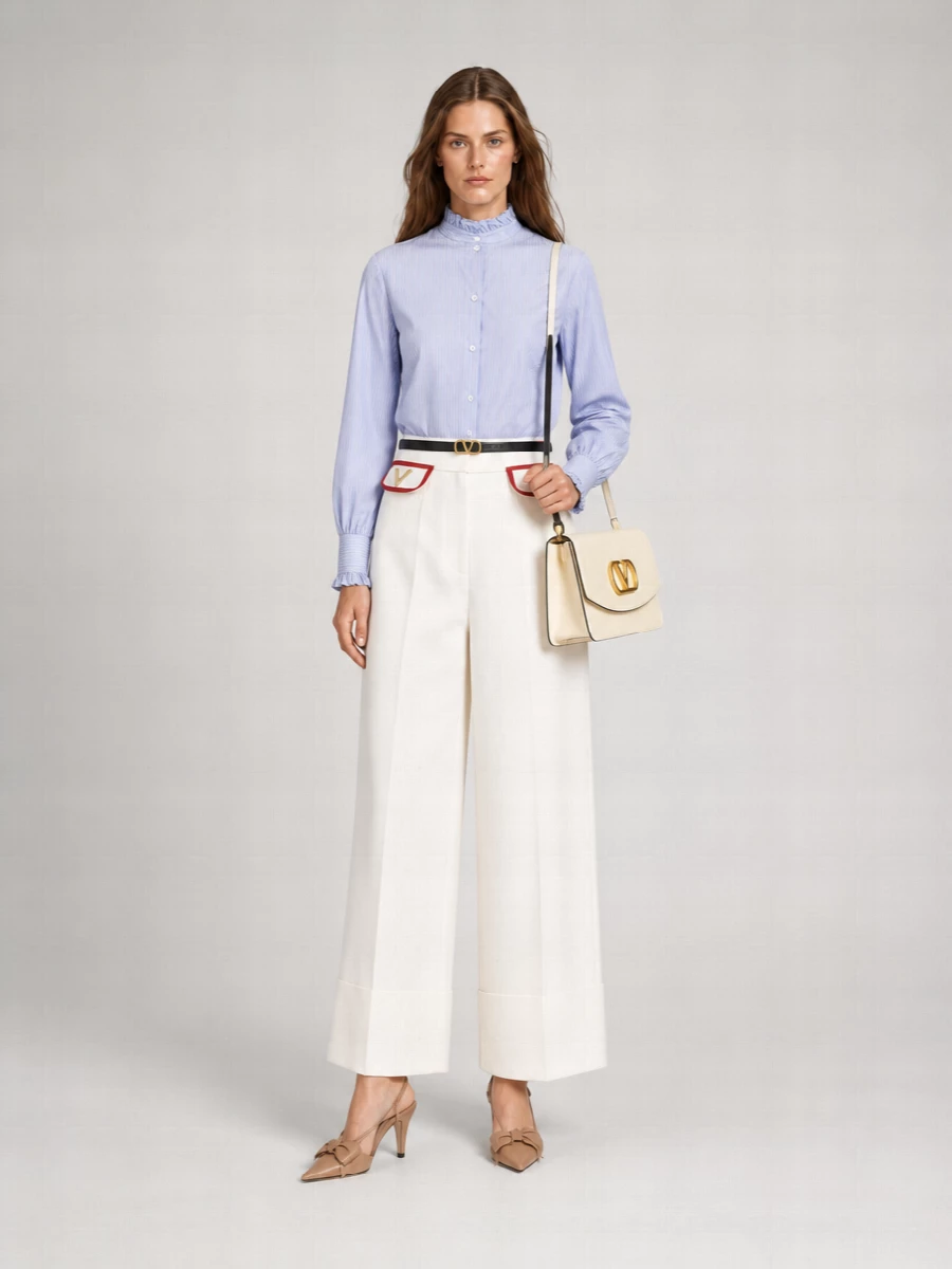 Valentino Striped Ruffled Cotton Shirt