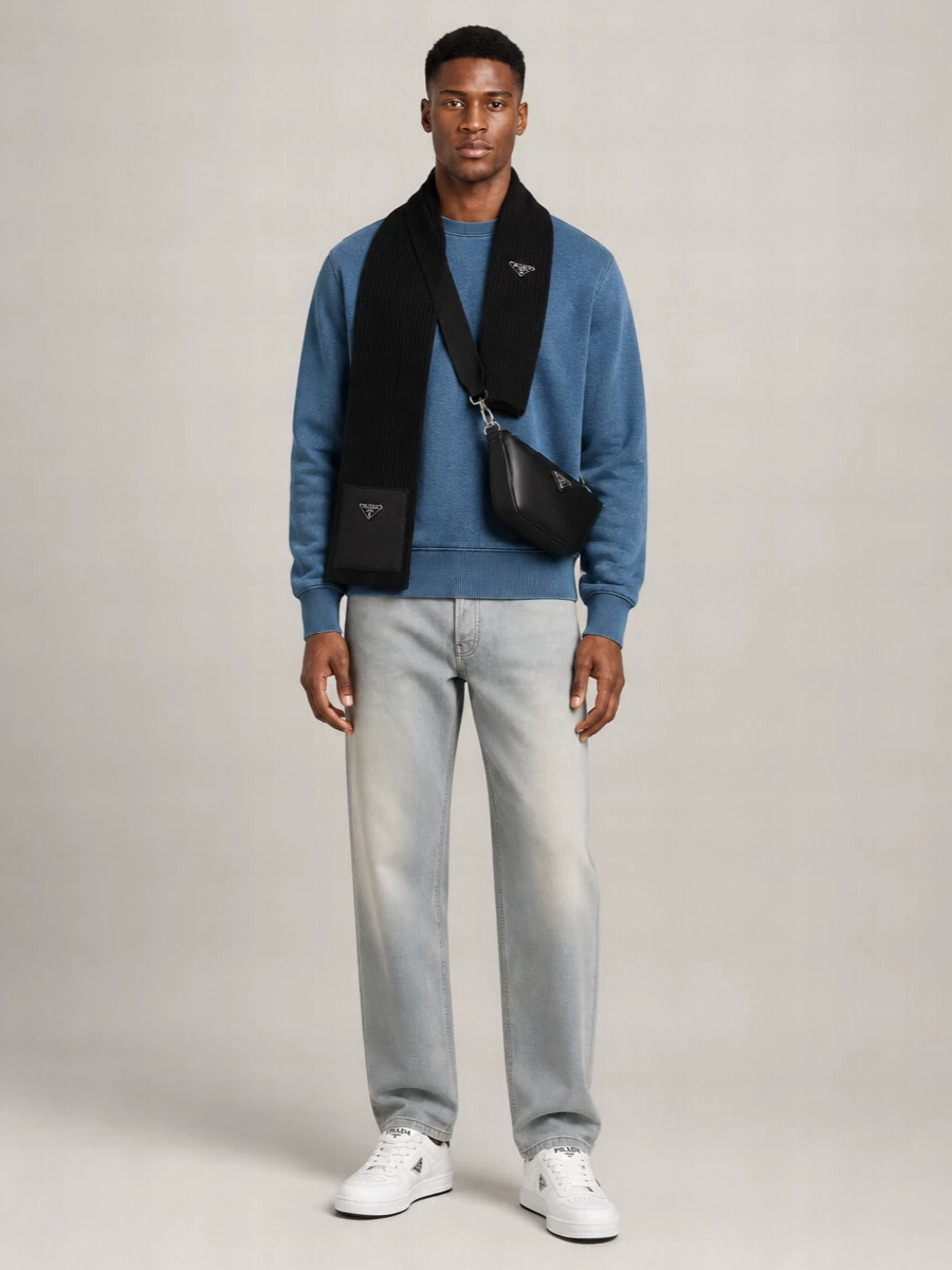Prada Crew Neck Knit Sweater Long Sleeves Ribbed In Pattern