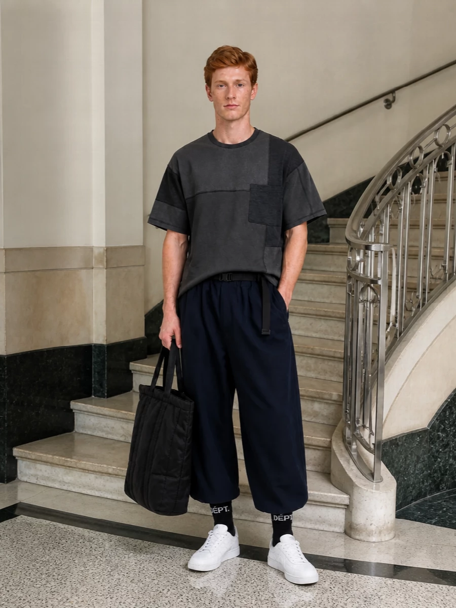 Comme des garcons wide navy trouser outfit