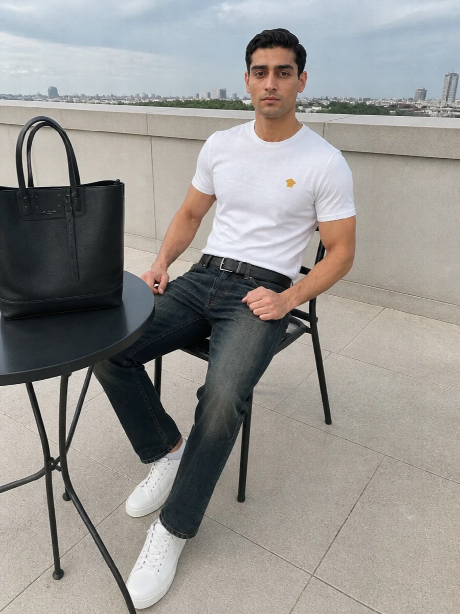 Versace white tshirt dark jeans white sneakers