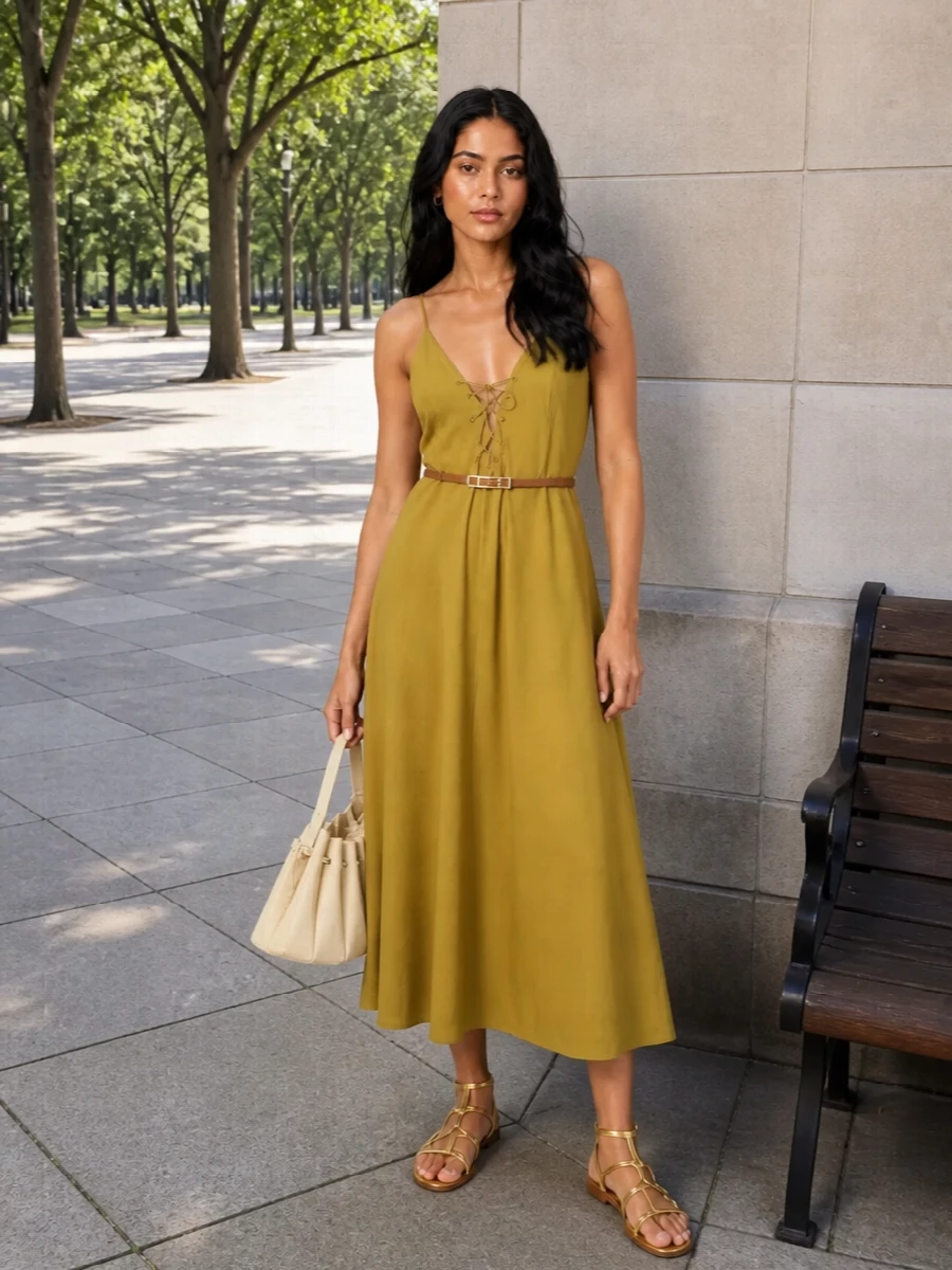Forte forte midi dress gold flat sandals