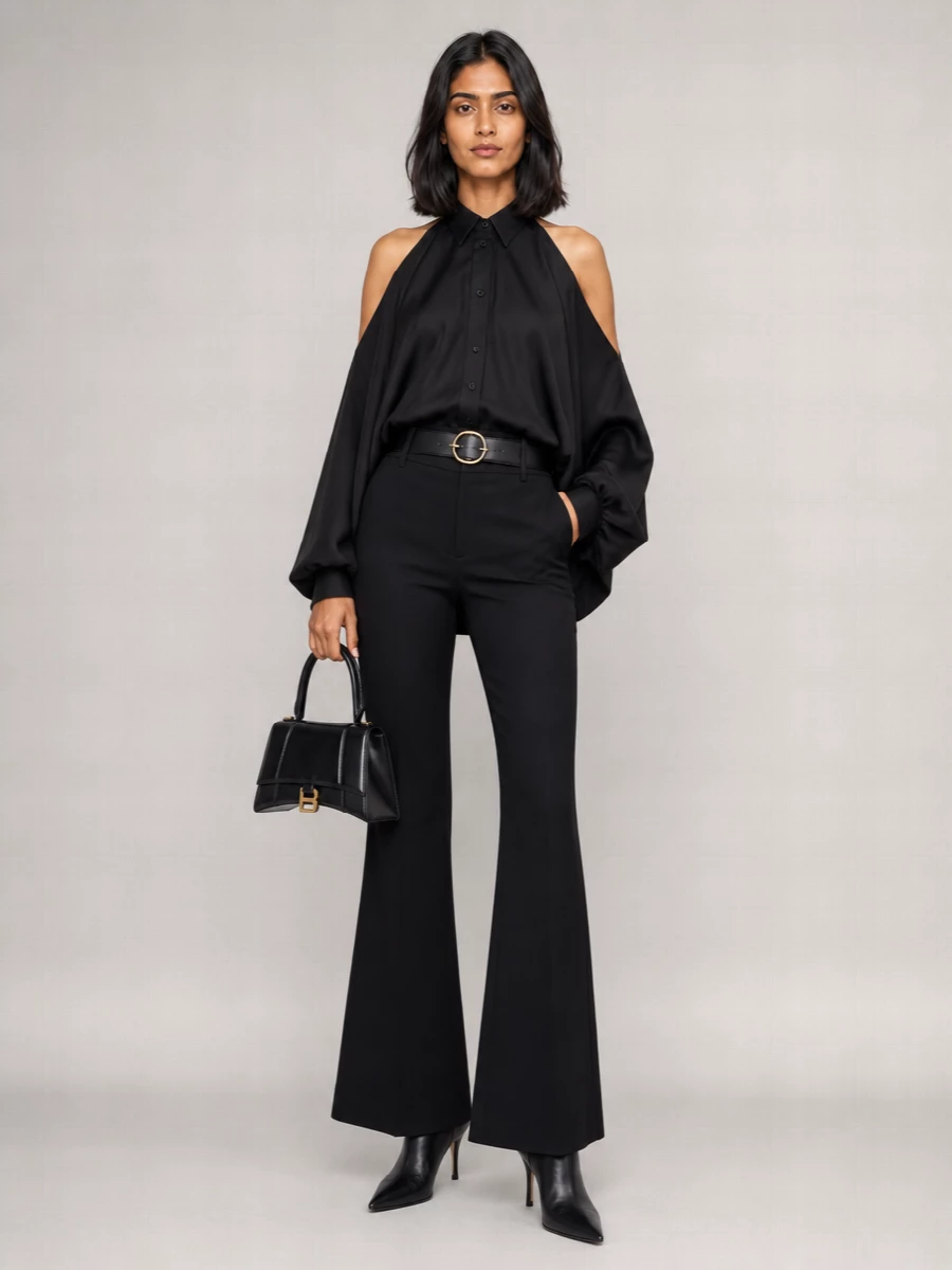 Balenciaga Cotton Halterneck Open Back Shirt Dress