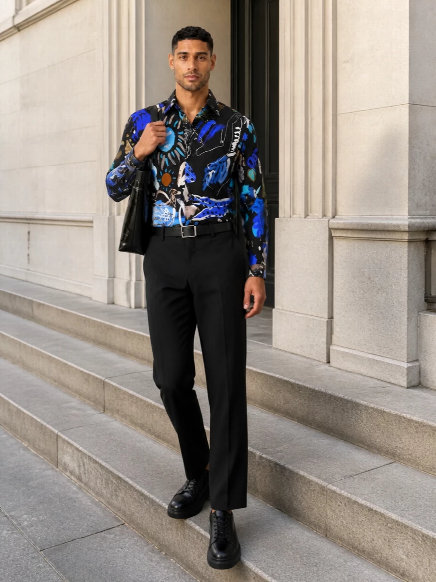 Paul smith printed shirt black tailored trousers