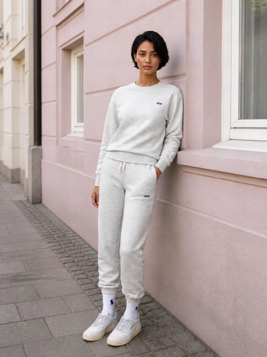 Autry grey sweatshirt outfit white sneakers