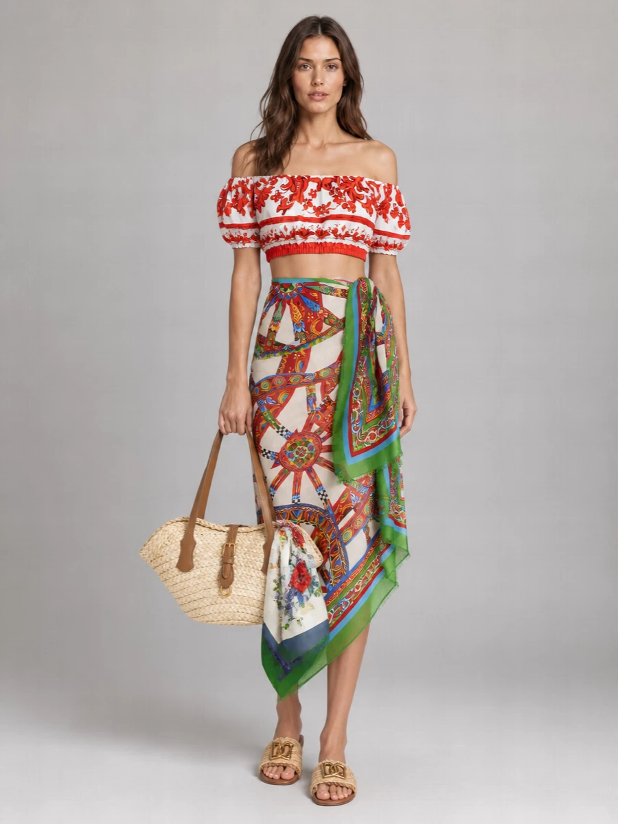 Dolce&Gabbana Cotton Printed Fringe Wrap Skirt