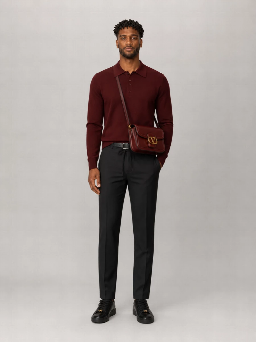 Valentino Wool Long-Sleeve Polo Shirt