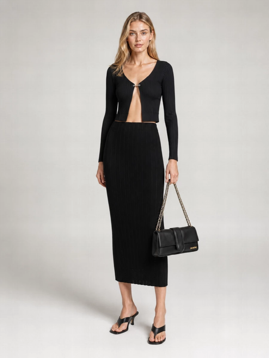 Jacquemus Ribbed High-Rise Midi Pencil Skirt