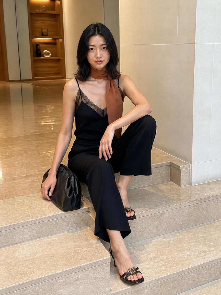 Stella mccartney black camisole wide leg trousers