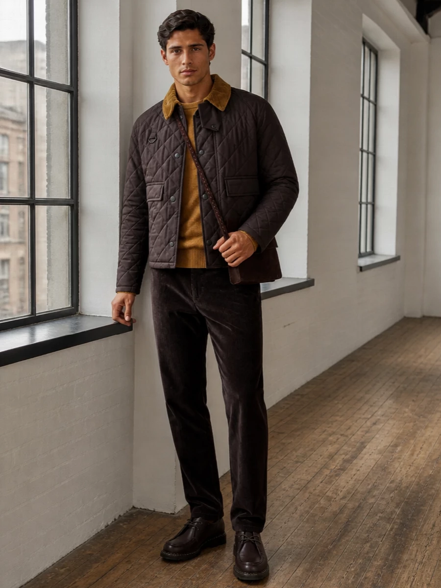 Barbour quilted jacket corduroy trousers outfit