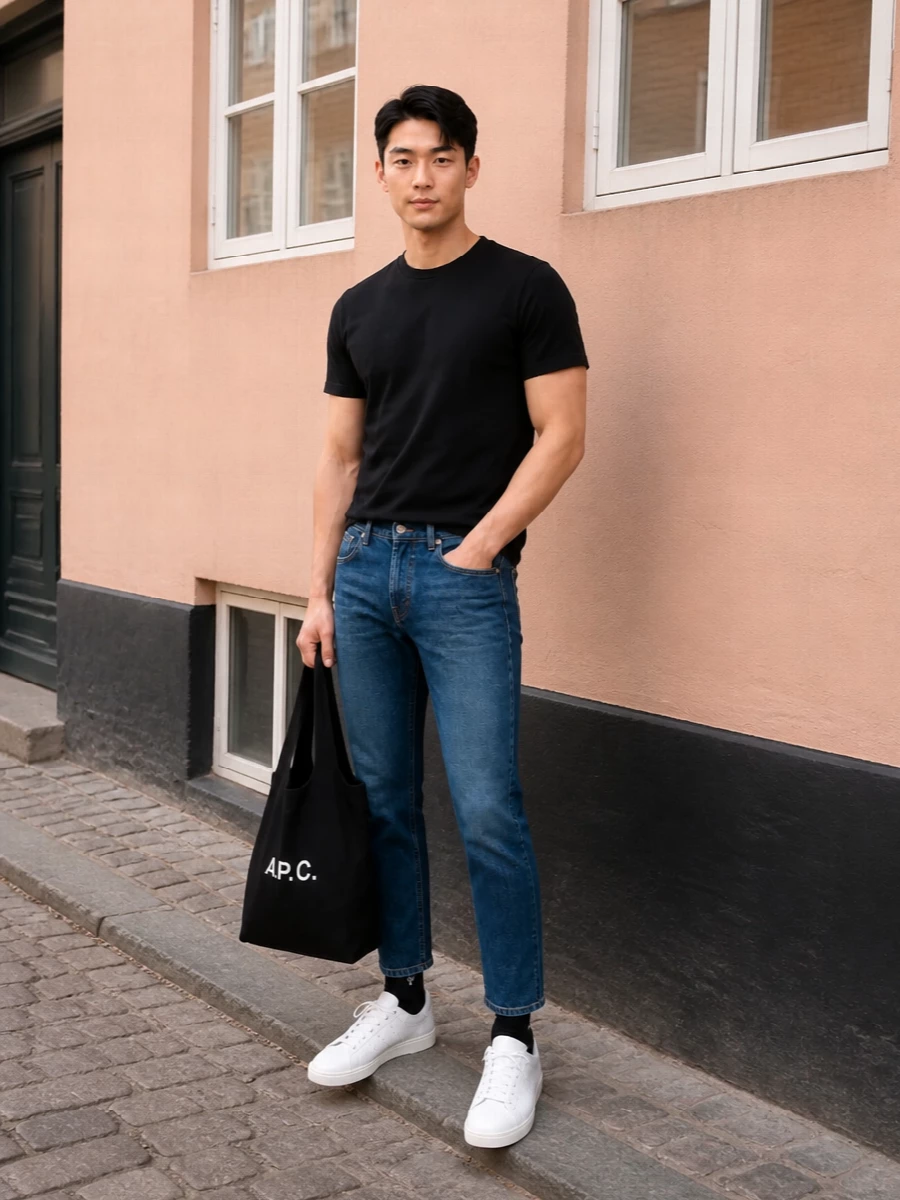 Paul smith black tee jeans white adidas sneakers