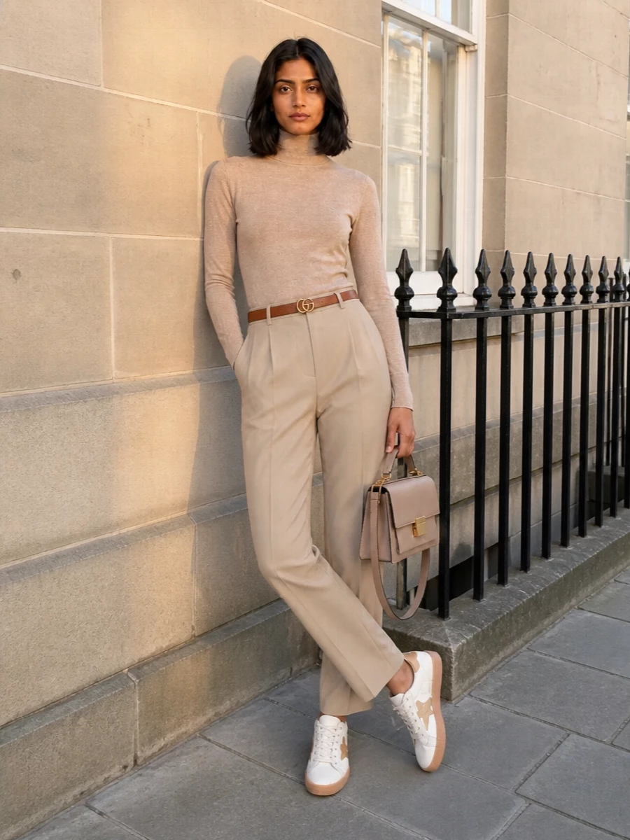Golden goose beige trousers with camel knit