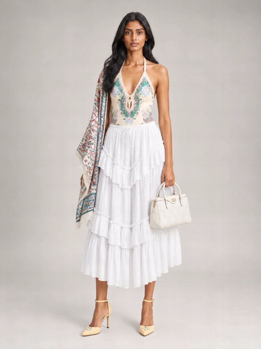 Zimmermann Floral-Print Crochet-Trim Halterneck One-Piece Swimsuit