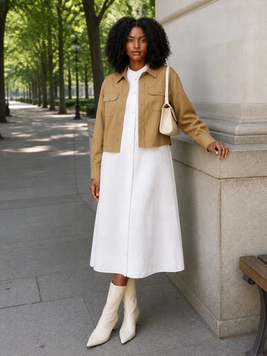 Celine camel jacket jil sander white shirt dress