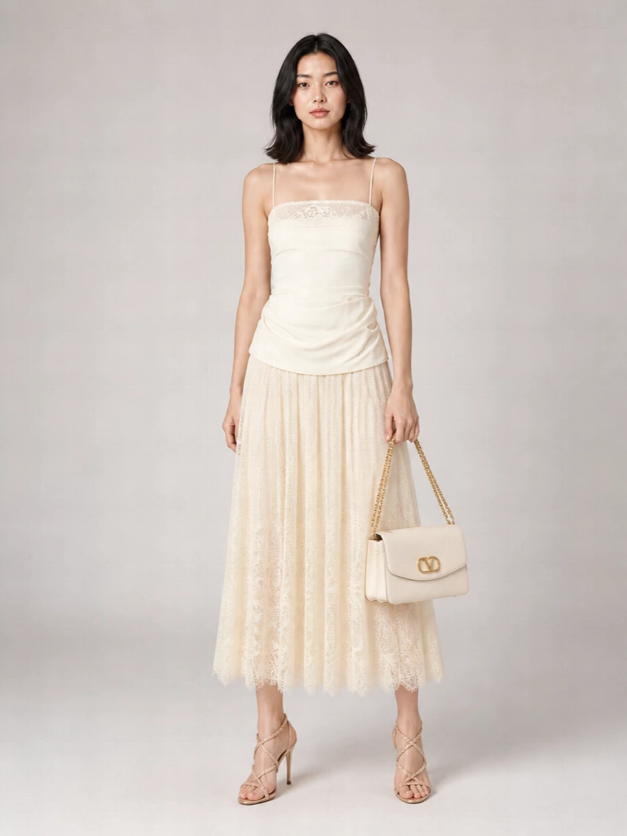 Magda Butrym Silk Draped Lace-Trim Tank Top