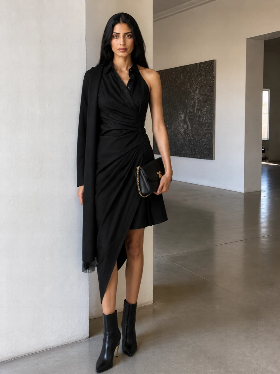 Alexander wang black asymmetric dress mcqueen boots