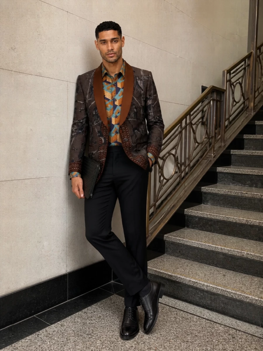 Dolce gabbana printed blazer black tailored suit