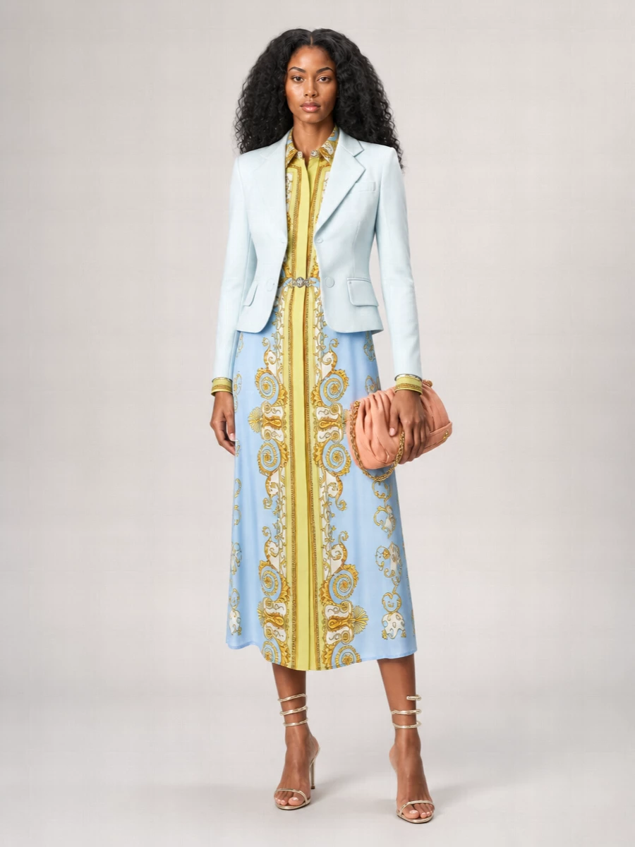 Versace Silk Printed Long-Sleeve Midi Shirt Dress