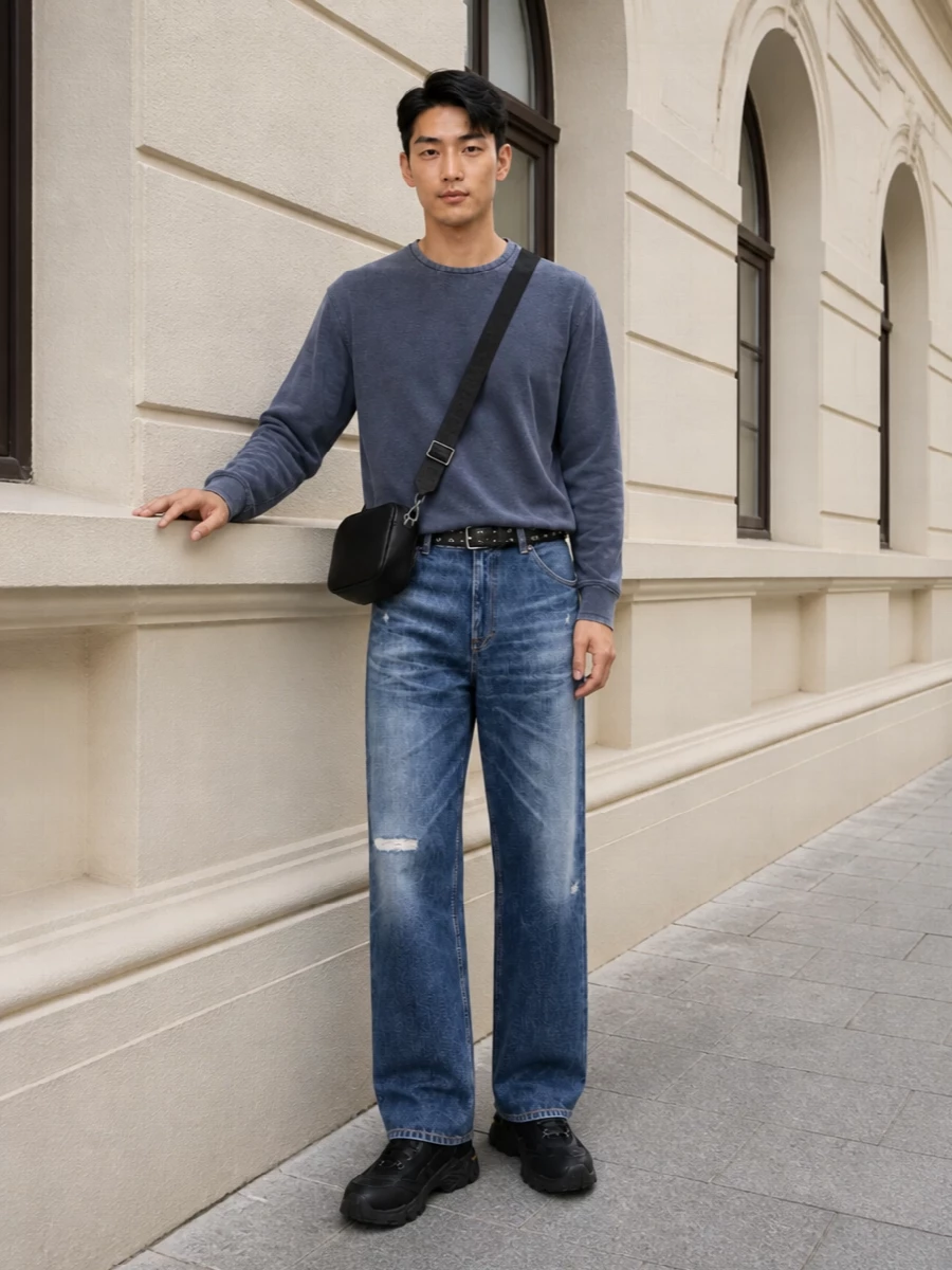Our legacy wide jeans slate crew sneakers