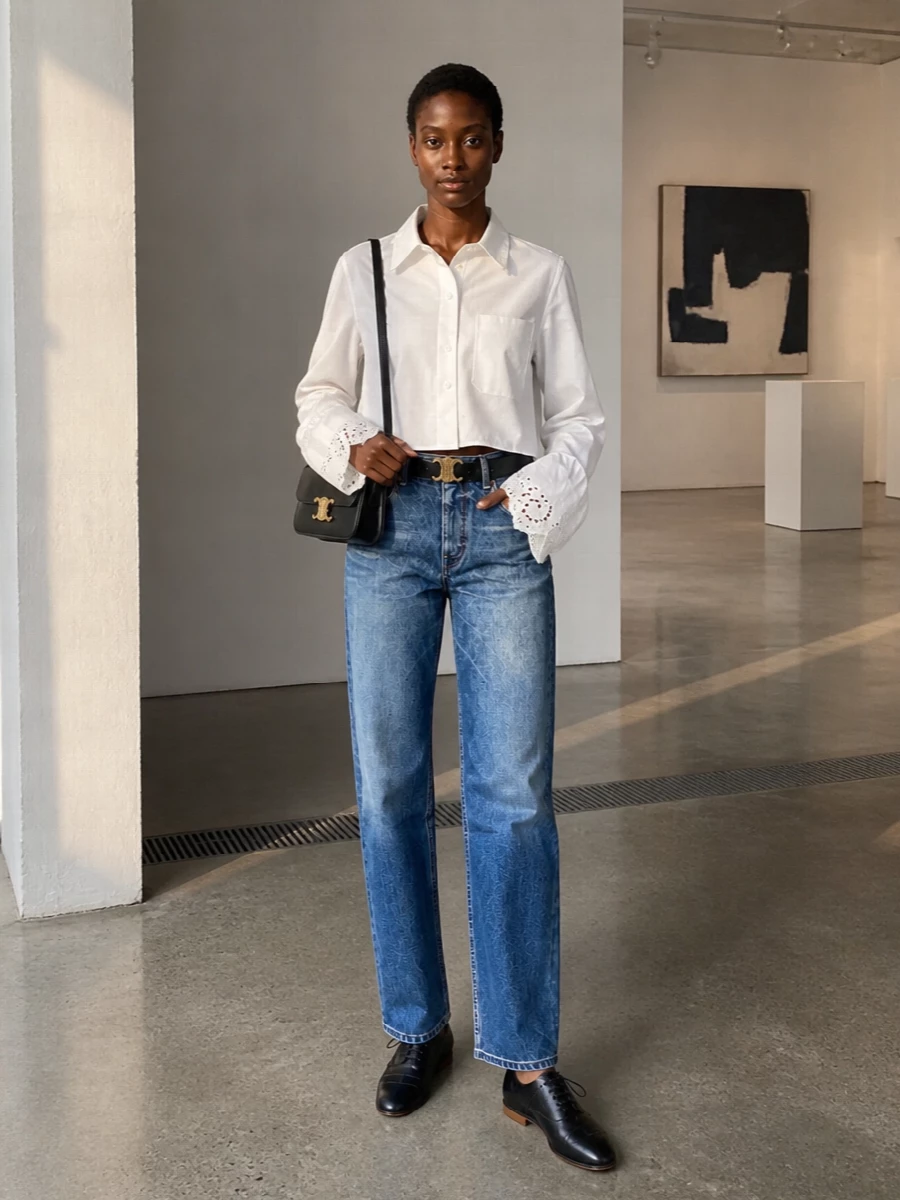 Celine white shirt vintage straight jeans outfit