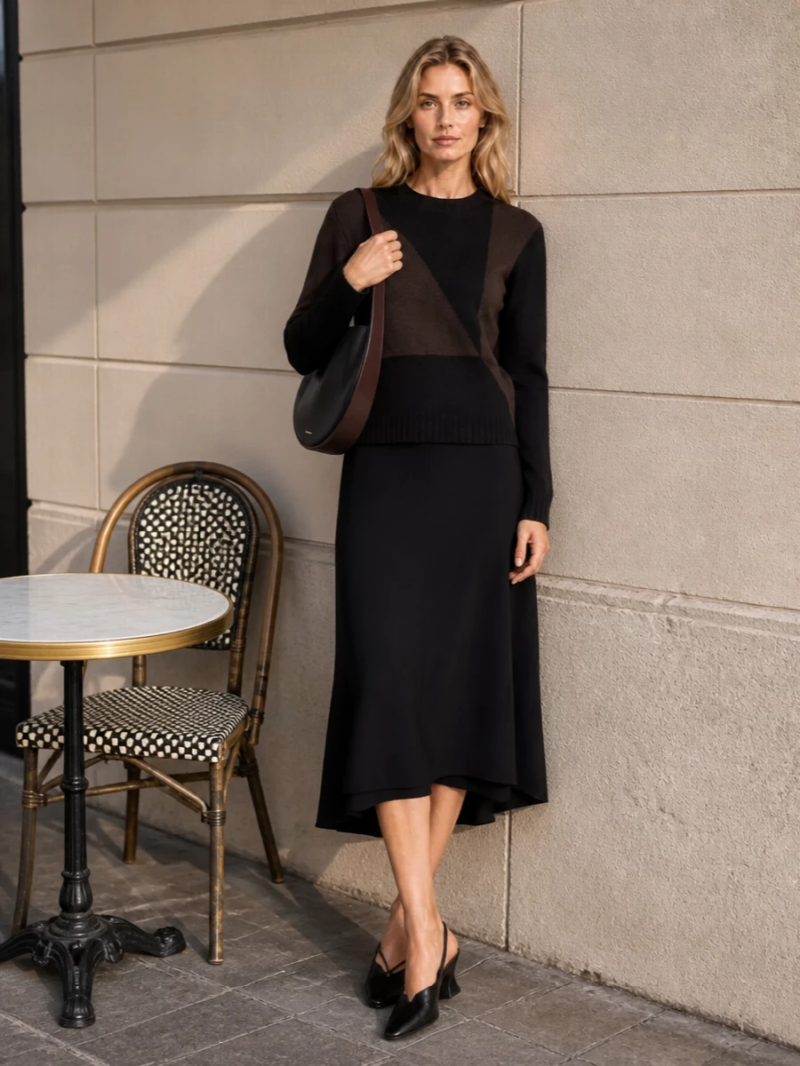 Jil sander geometric sweater black midi skirt