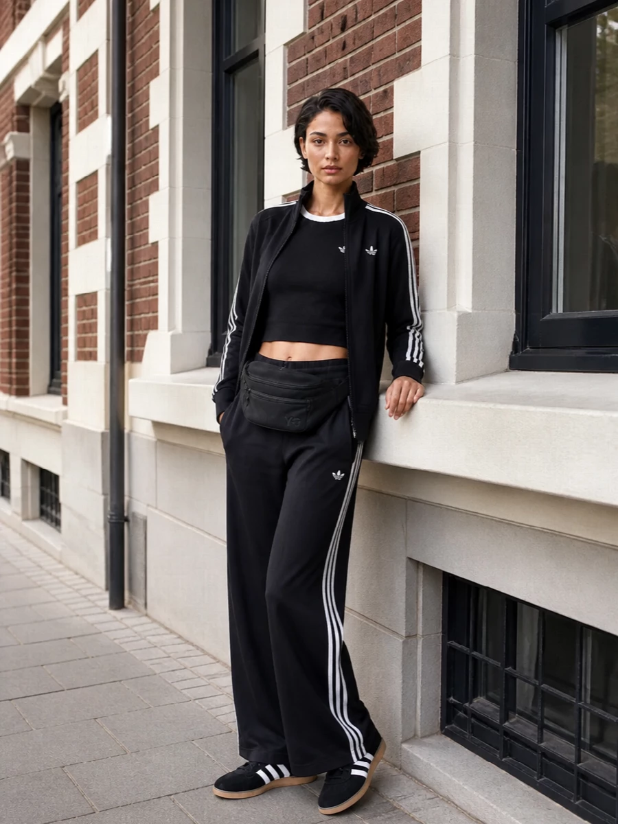 Adidas track jacket wide leg pants y3 belt bag
