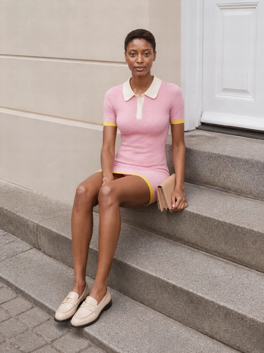 I’ve anchored this with the blush Fendi polo mini, which echoes the Miu Miu loafer’s soft, preppy ease more naturally than a trouser-and-shirt combination would. The nude Christian Louboutin clutch keeps the palette tight and refined, so the whole ensemble reads as a subtle tennis-club take on city dressing rather than overt occasion wear. It is polished enough for terrace lunches yet relaxed enough for weekend plans, all in a coherent blush-and-buttercream story around your loafer.