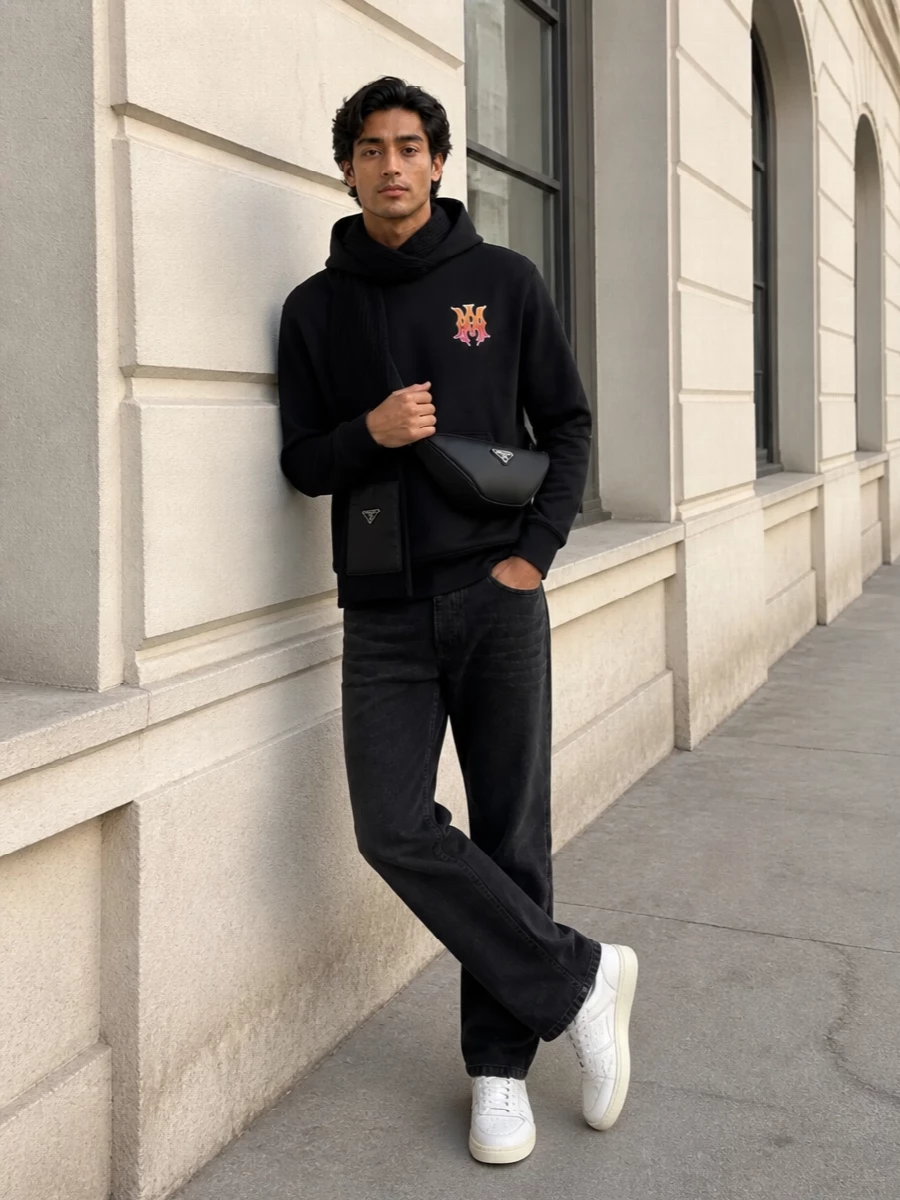 Amiri hoodie black jeans off white sneakers