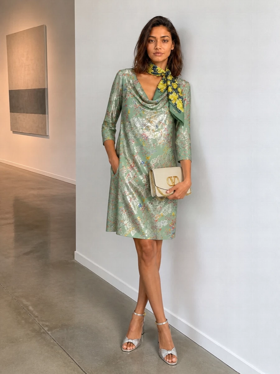 Valentino sage floral dress silver sandals