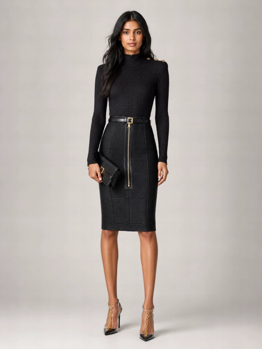 Balmain Leather High-Rise Fitted Skirt