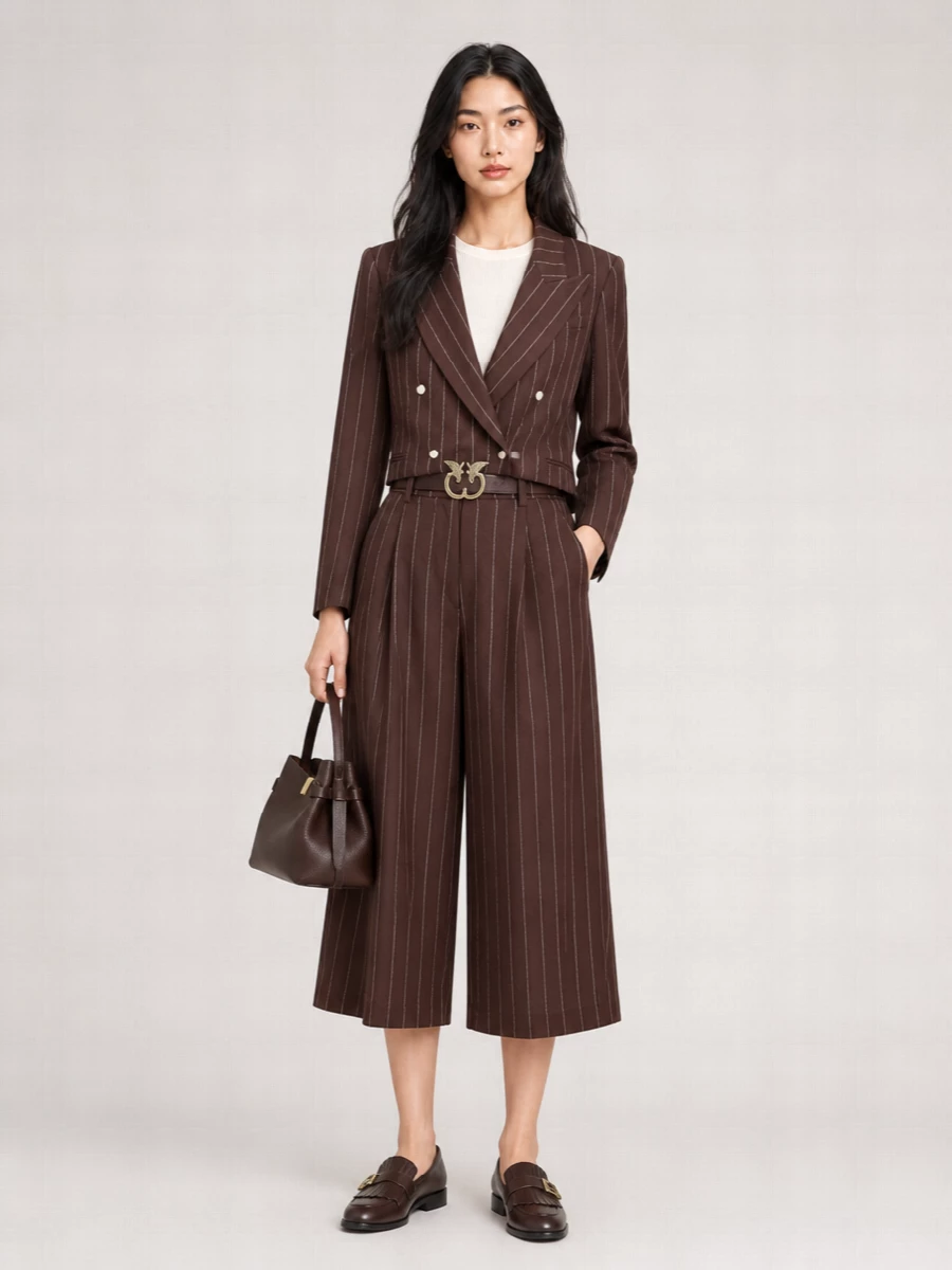 Alysi Wool Pinstripe Double-Breasted Suit Jacket