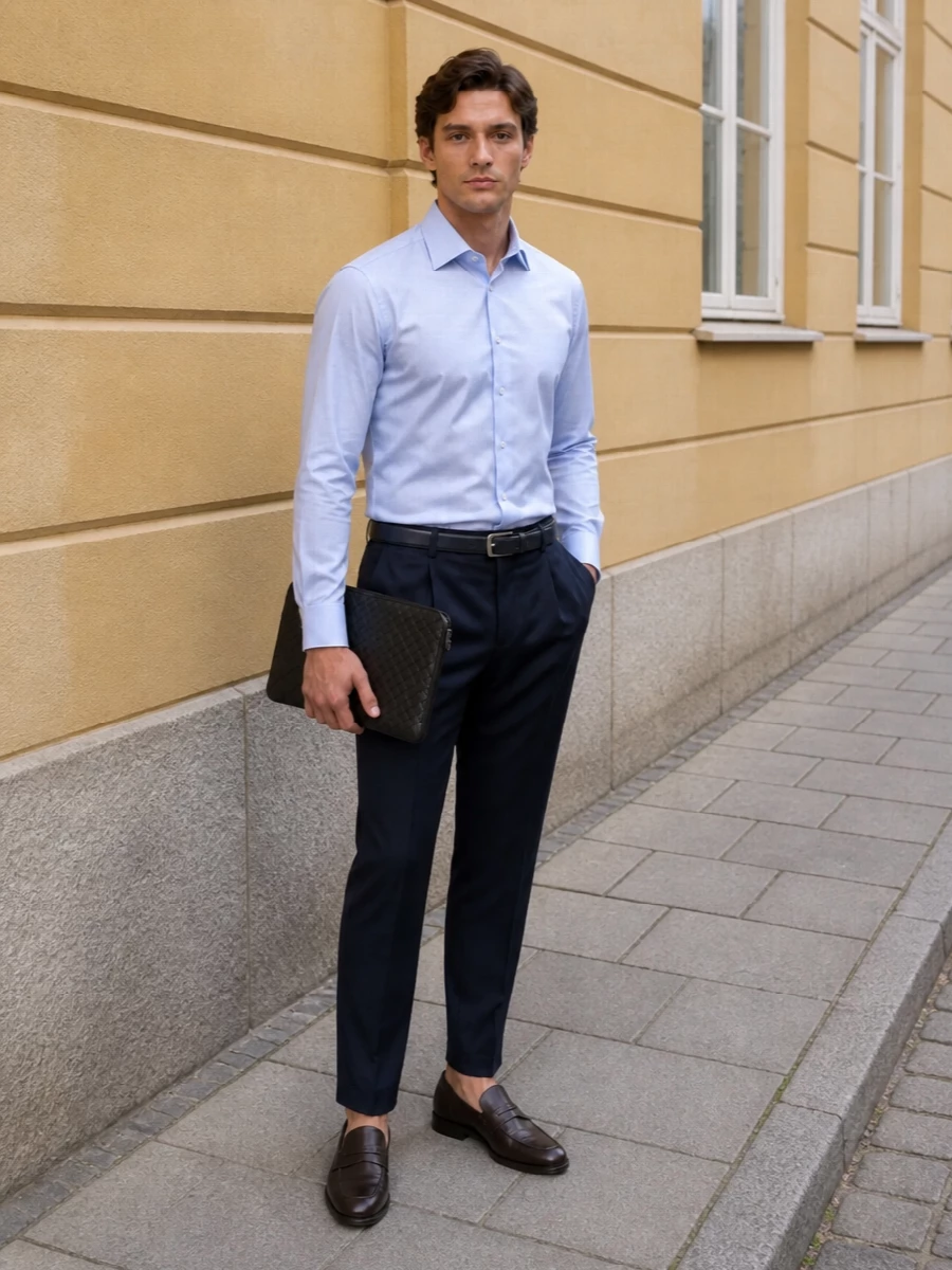 Brioni shirt zegna navy trousers tods loafers