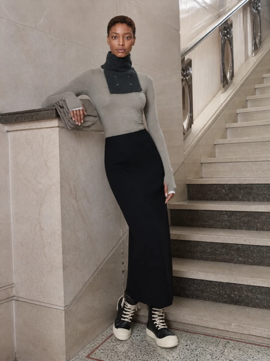 Rick owens knit top black maxi skirt outfit