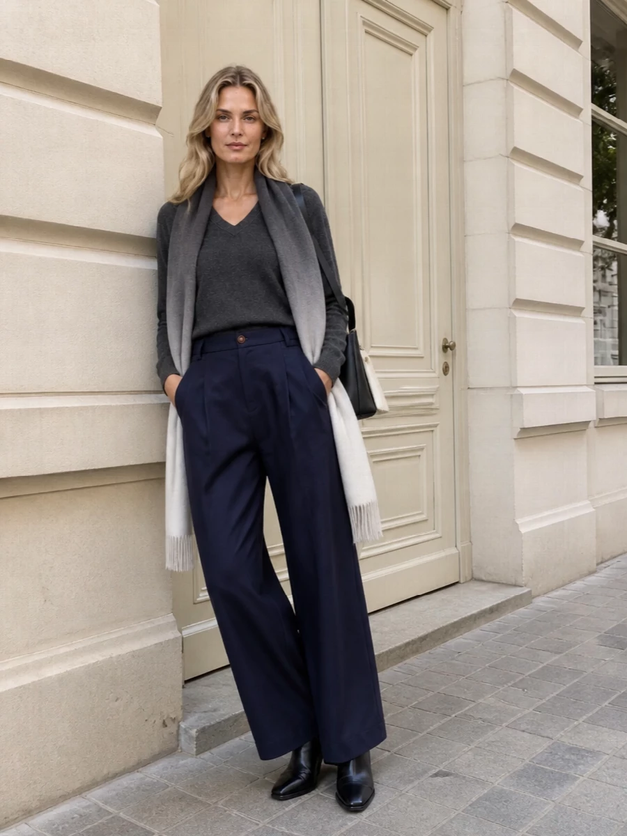 Alysi charcoal jumper navy wide leg trousers