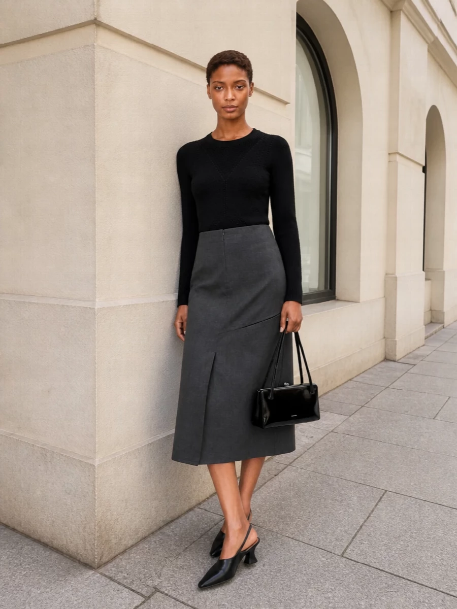 Jil sander black knit charcoal skirt outfit