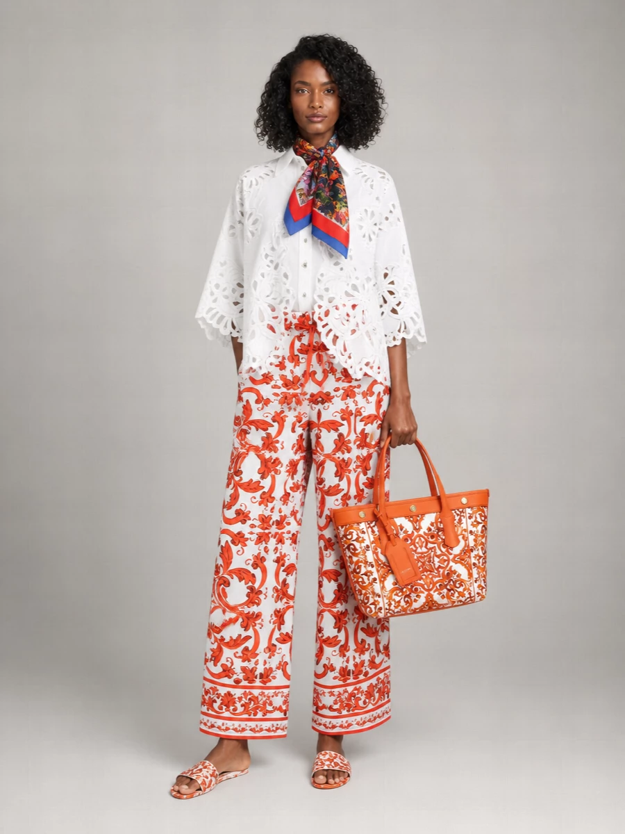 Dolce&Gabbana Silk High-Rise Wide-Leg Printed Trousers