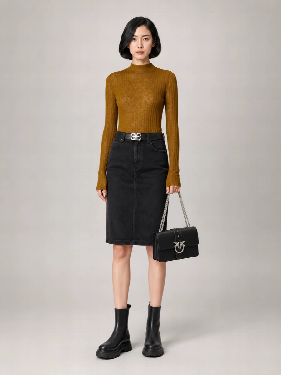 Pinko Corduroy Midi Straight Skirt